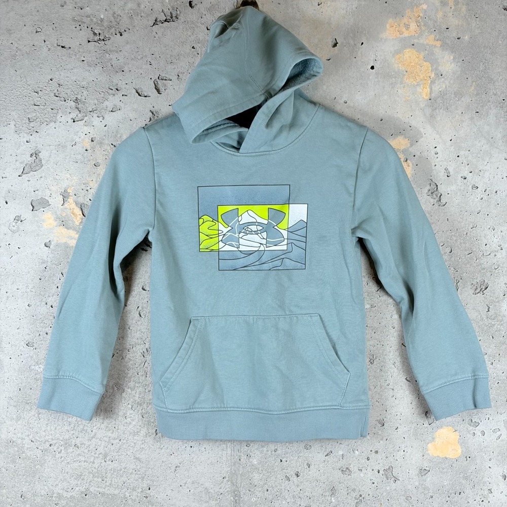 Under Armour Hoodie Youth Small Blue Fleece Pullover Logo Graphic UOFII35F-361